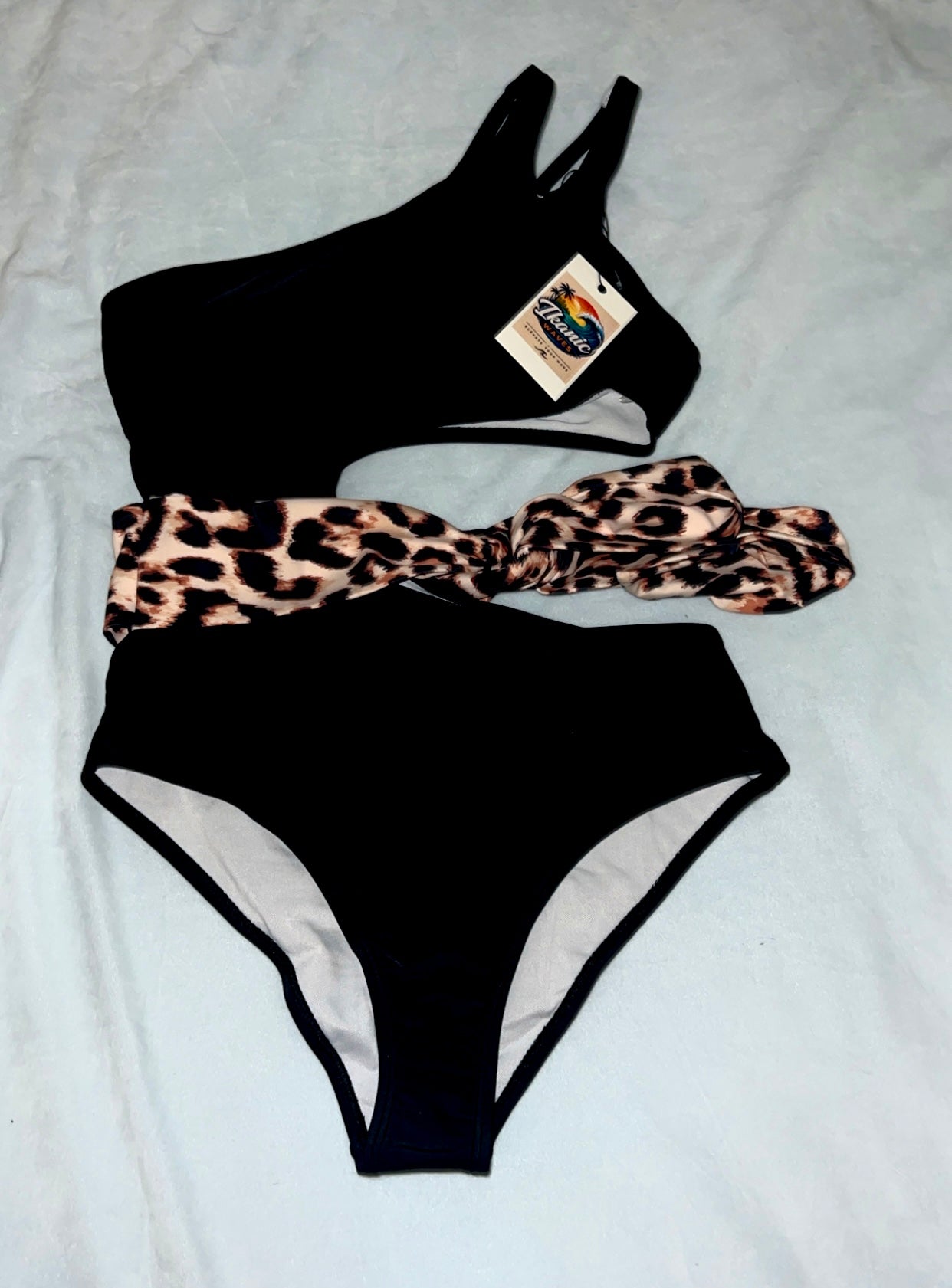 Black High-Waisted Leopard Knot Bikini
