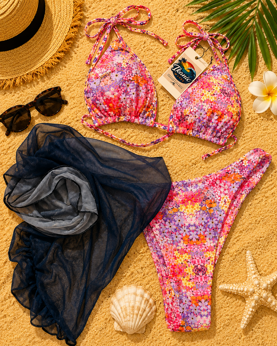 Midnight Bloom 3-Piece Bikini Set 🌸