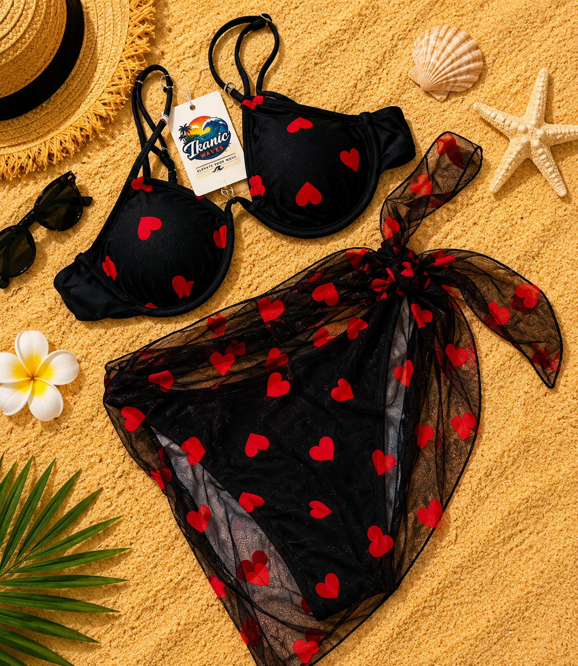 Heartbreaker 3 piece bikini with sarong