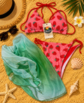 3 piece strawberry thong suit with sarong
